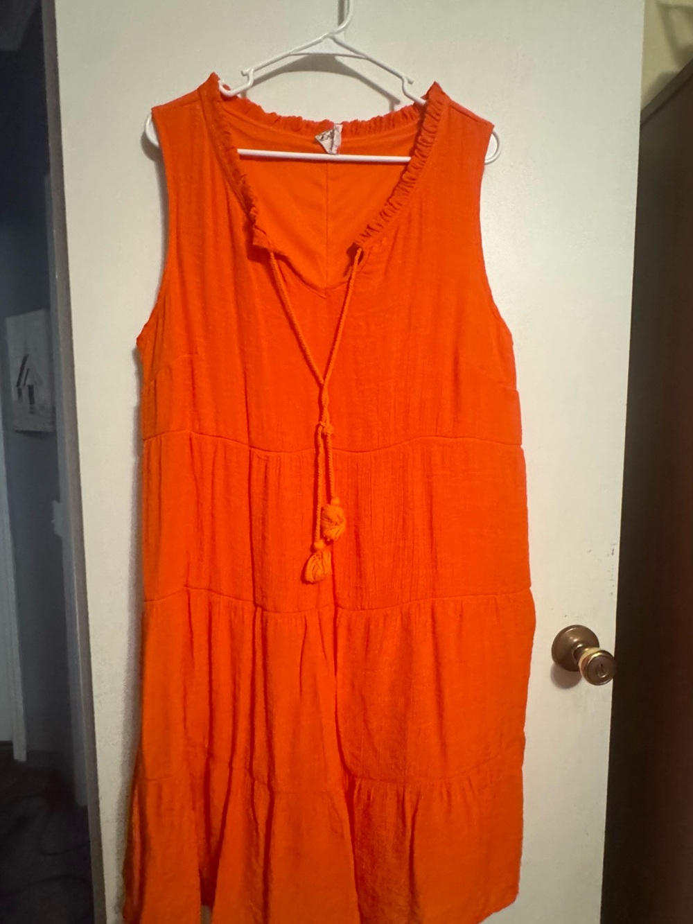 NAIF Orange Sleeveless Tiered Midi Dress with Tassel Tie